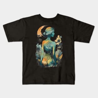 Vintage Nature Muse. Female body. Kids T-Shirt